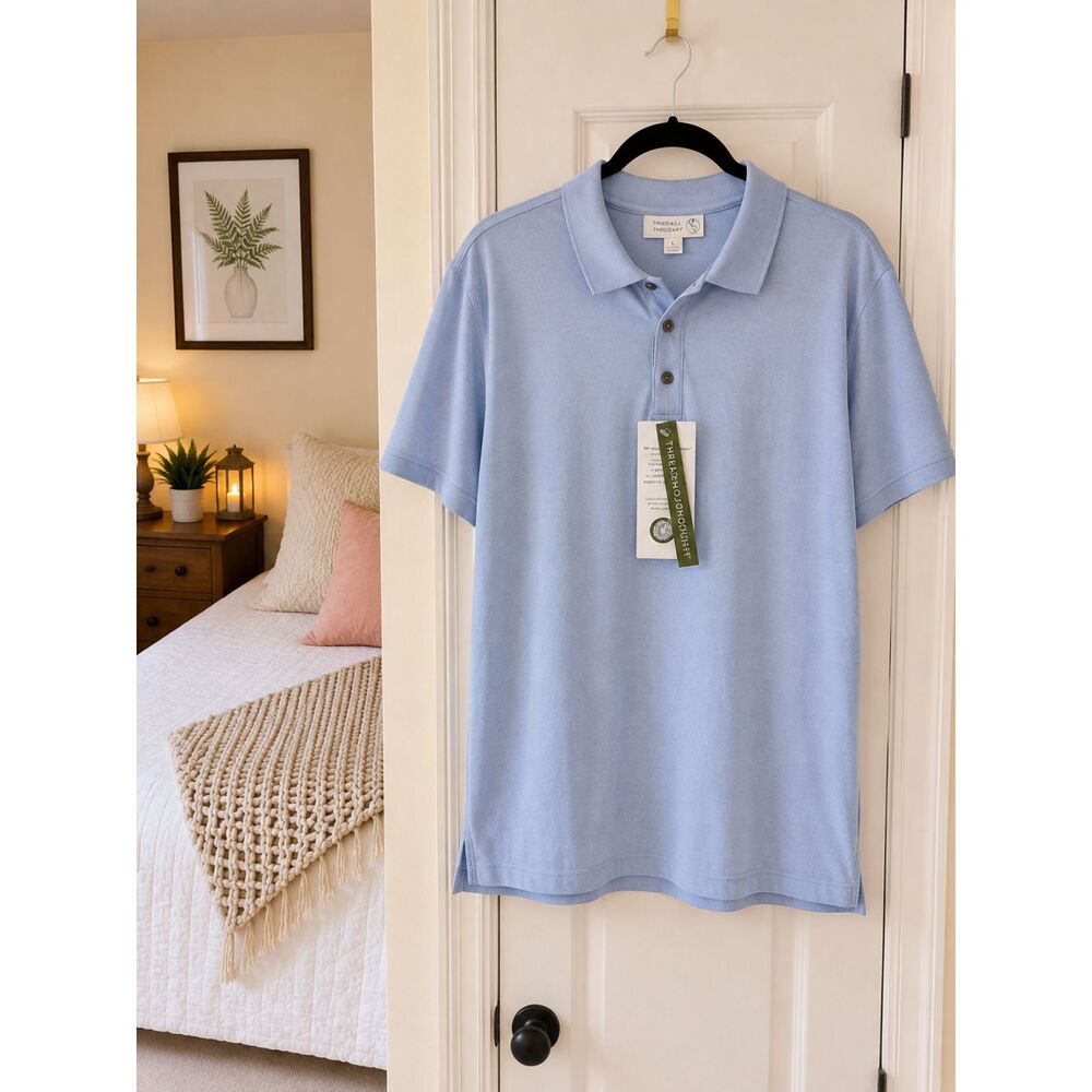 Threads 4 Thought Mens Polo Shirt Large Light Blue Collared NWT